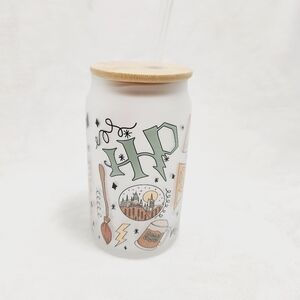 Hp Frosted Glass Tumbler Bamboo Lid Glass Straw 16 Oz